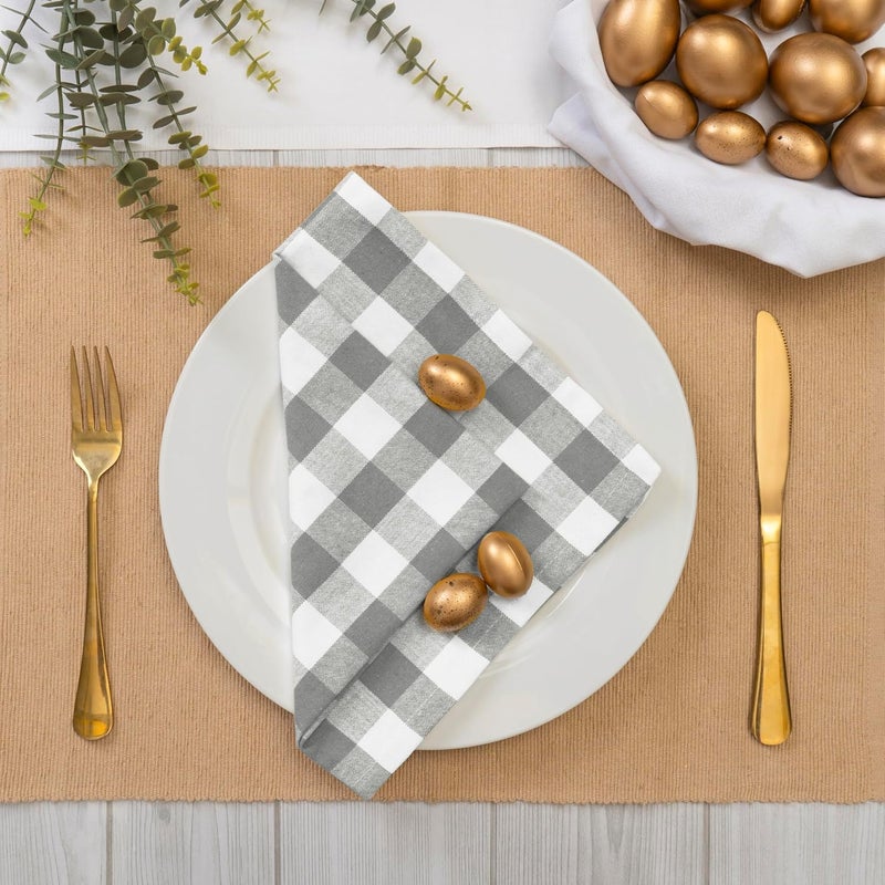 Blue Needles Gingham Buffalo Plaid Cloth Napkins 100% Cotton Set of 12 Dinner Table Napkins 18x18 inch Soft, Reusable, Washable Perfect for Wedding Parties & Everyday Use - Ash Grey & White - Image 2